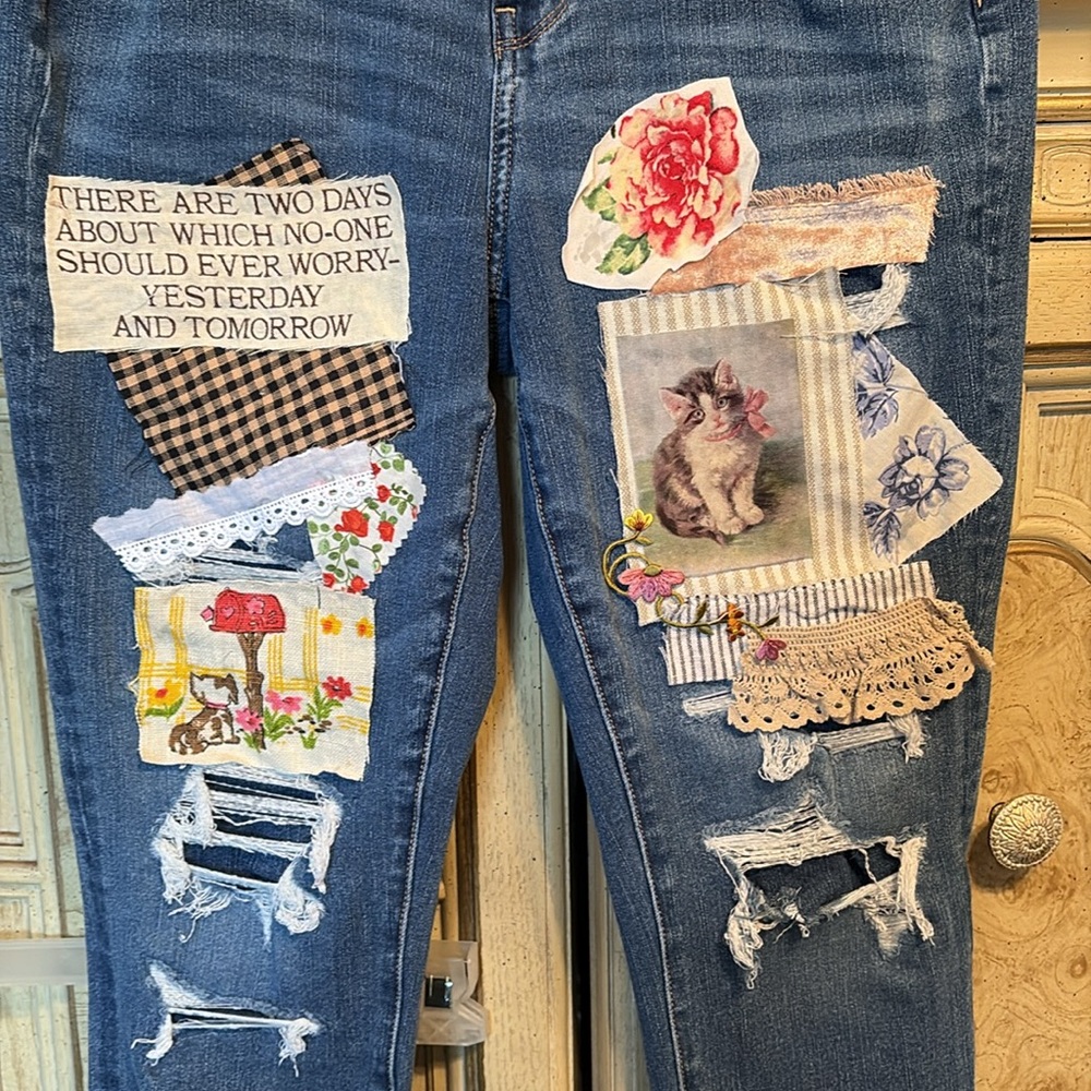 Upcycled Patch Jeans - image 3